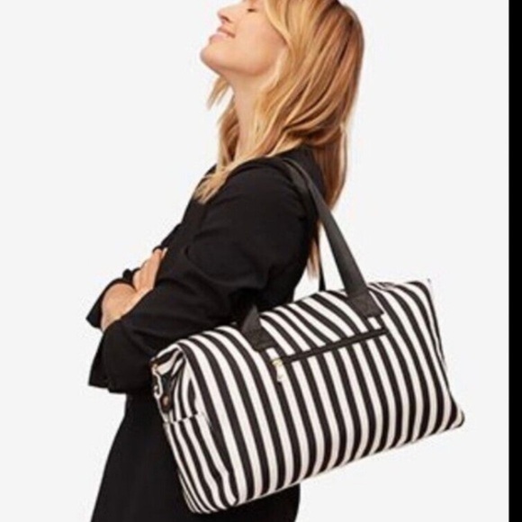 Alice + Olivia black & white striped duffel bag NWT with Gold Hardware - Picture 1 of 9